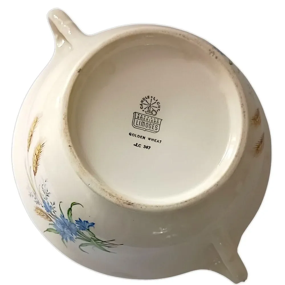 Candle Light American Limoges Covered‎ Vegetable Dish Bowl Golden Wheat Vintage